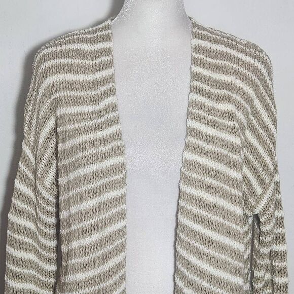 Soft Surroundings Tan and White Stripe Knit Cardigan Sweater Size Petite Small - Picture 3 of 9